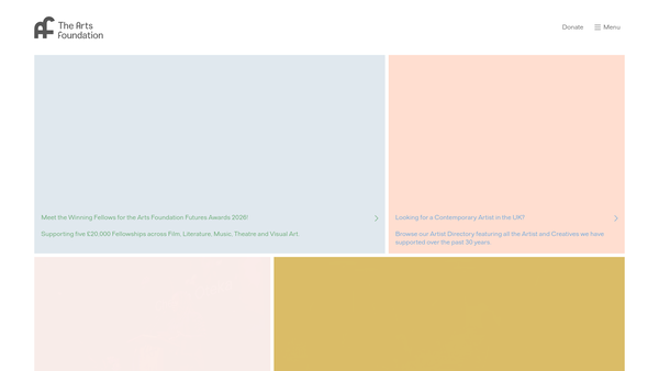 Screenshot of the The Arts Foundation website