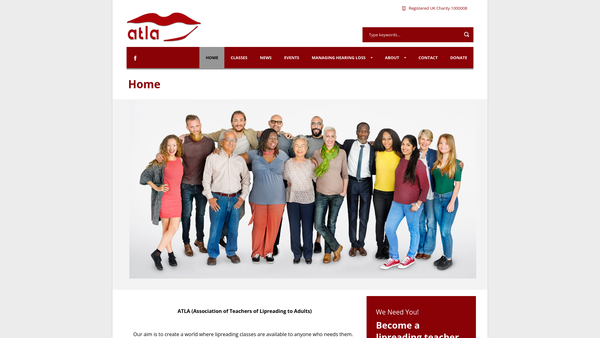 Screenshot of the Association Of Teachers Of Lipreading To Adults website