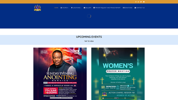 Screenshot of the Happy Church - The Christian Action Faith Ministries website