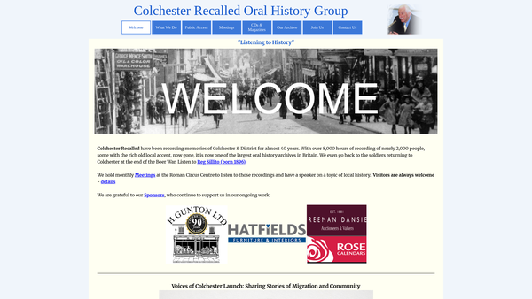 Screenshot of the Colchester Recalled Oral History Society website