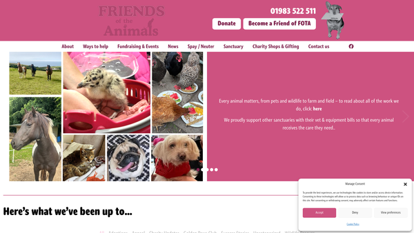 Screenshot of the Friends Of The Animals website