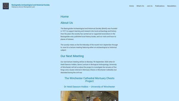 Screenshot of the Basingstoke Archaeological And Historical Society website