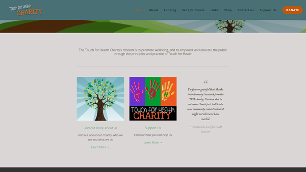 Screenshot of the Touch For Health Charity website