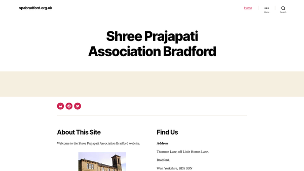 Screenshot of the Shree Prajapati Association Bradford website