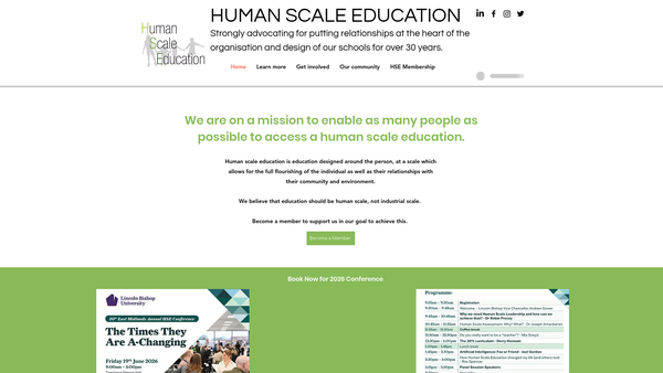 Screenshot of the The Human Scale Education Movement website
