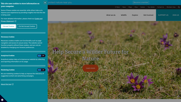 Screenshot of the The Wildlife Trust For Bedfordshire Cambridgeshire Northamptonshire website