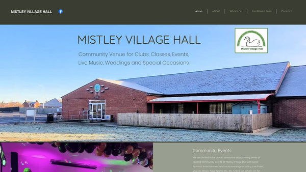 Screenshot of the Mistley Village Hall website
