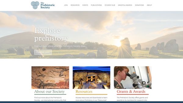 Screenshot of the The Prehistoric Society website