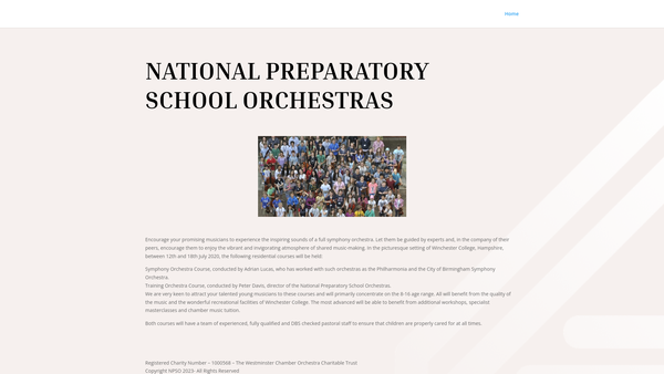Screenshot of the The Westminster Chamber Orchestra Charitable Trust website