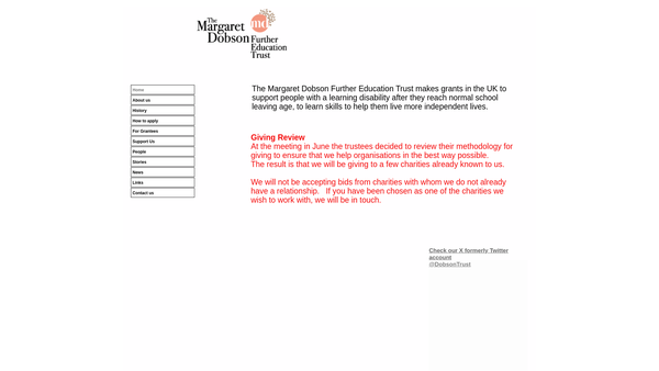 Screenshot of the The Margaret Dobson Further Education Trust website