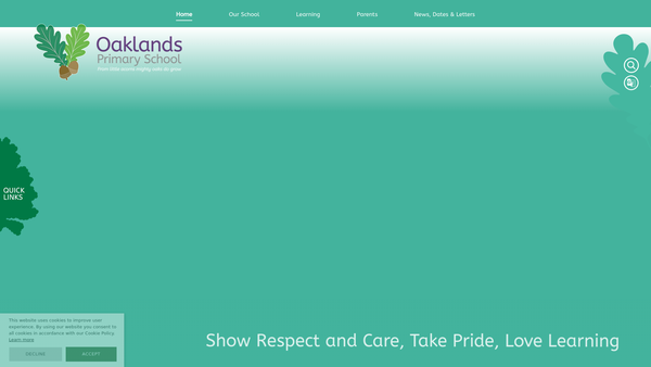Screenshot of the Oaklands First School Association website
