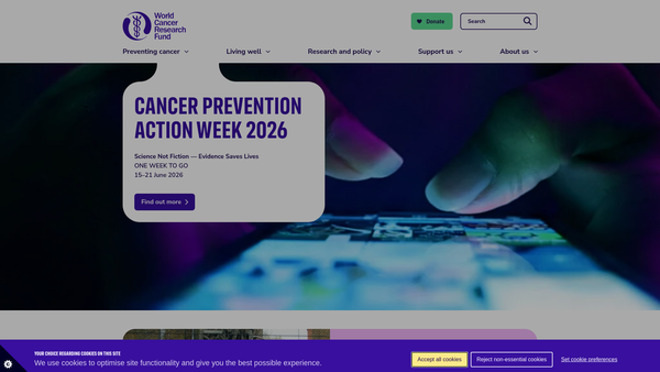 Screenshot of the World Cancer Research Fund website
