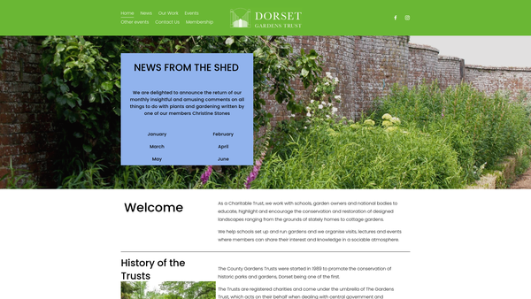 Screenshot of the The Dorset Gardens Trust website