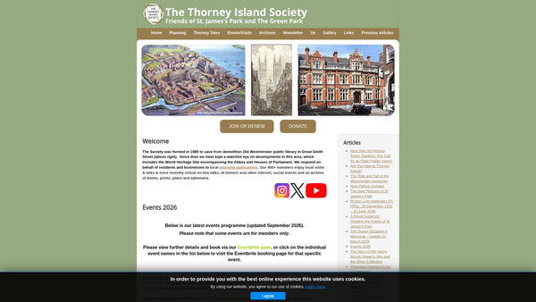 Screenshot of the The Thorney Island Society website