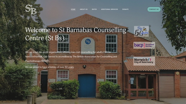Screenshot of the St Barnabas Counselling Centre website