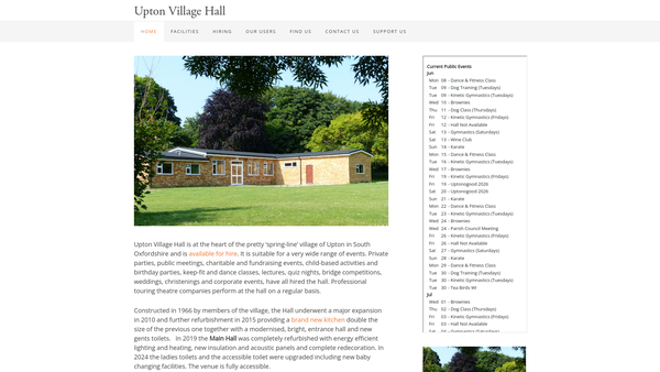 Screenshot of the Upton Village Hall Amenities Trust website