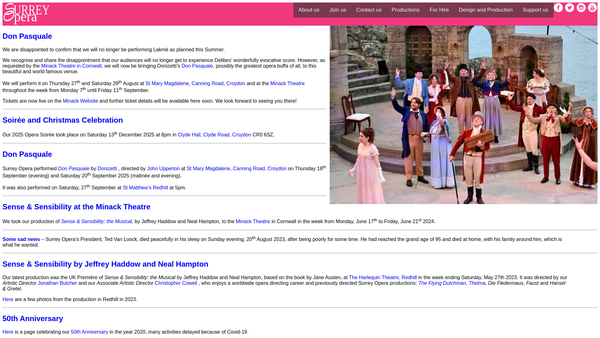 Screenshot of the Surrey Opera website