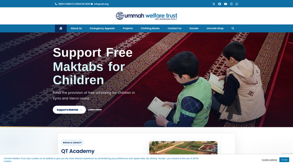 Screenshot of the Amanat Charity Trust website