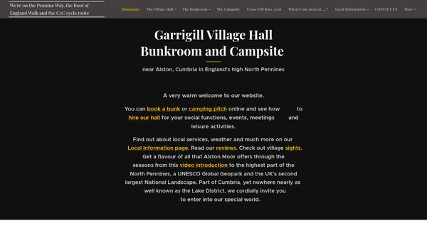 Screenshot of the Garrigill Village Hall website