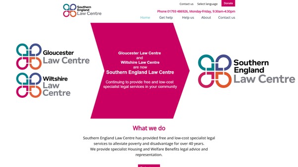 Screenshot of the Wiltshire Law Centre website