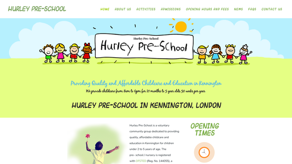 Screenshot of the Hurley Pre-School website