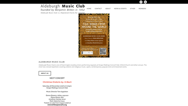 Screenshot of the Aldeburgh Music Club website