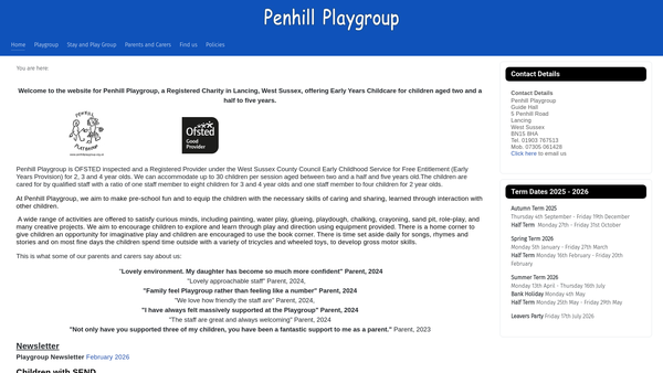 Screenshot of the Penhill Playgroup website