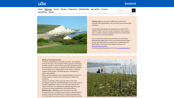 Screenshot of the Seaford University Of The Third Age website