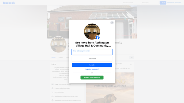 Screenshot of the Alphington Community Association website