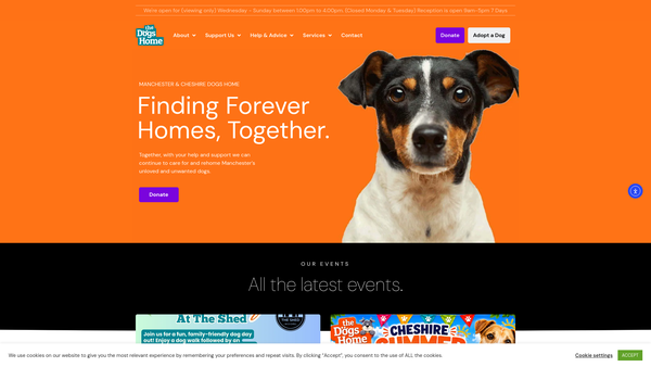 Screenshot of the Manchester And District Home For Lost Dogs Limited website