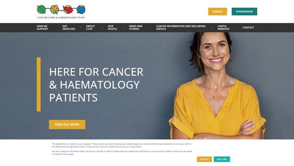 Screenshot of the Cancer Care And Haematology Fund website