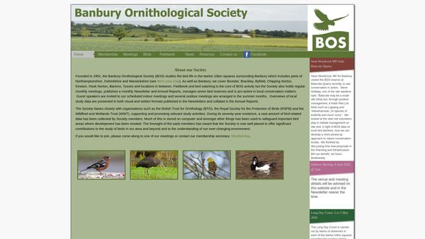 Screenshot of the Banbury Ornithological Society website