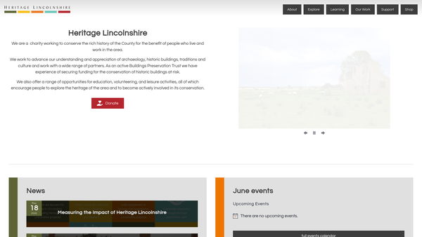 Screenshot of the Heritage Trust Of Lincolnshire website