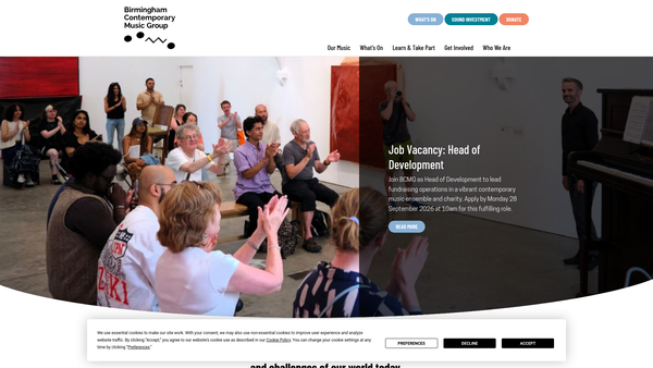 Screenshot of the Birmingham Contemporary Music Group website