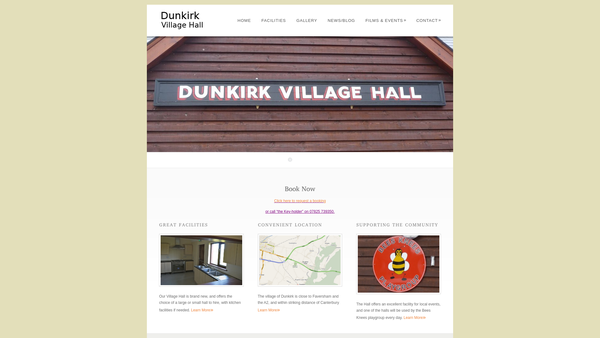 Screenshot of the Dunkirk Village Hall website