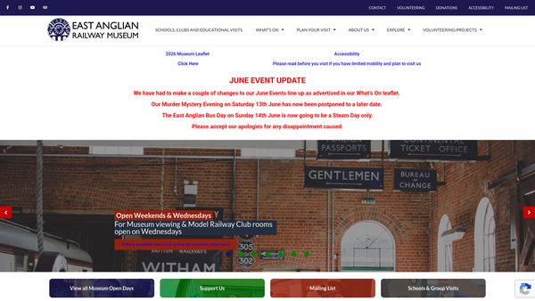 Screenshot of the East Anglian Railway Museum website