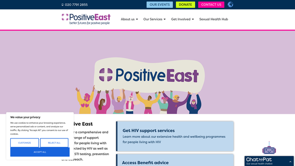 Screenshot of the Positive East website