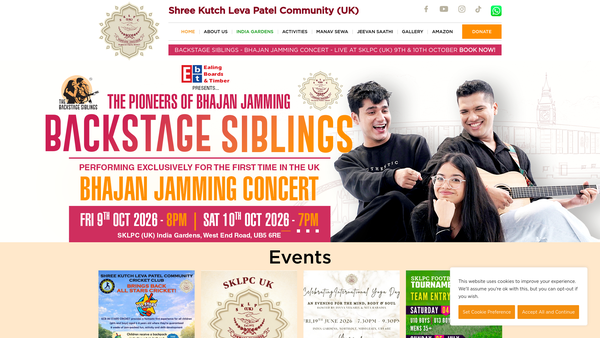 Screenshot of the Shree Kutch Leva Patel Community (UK ) website