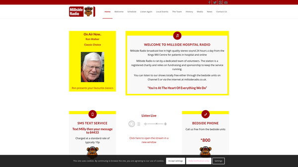 Screenshot of the Millside Hospital Radio website