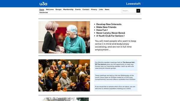 Screenshot of the Lowestoft U3A website