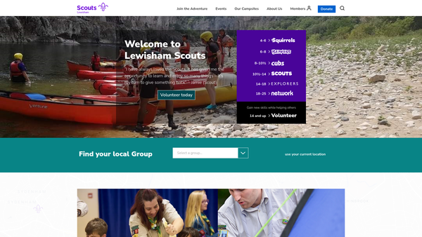 Screenshot of the Lewisham District Scout Council website