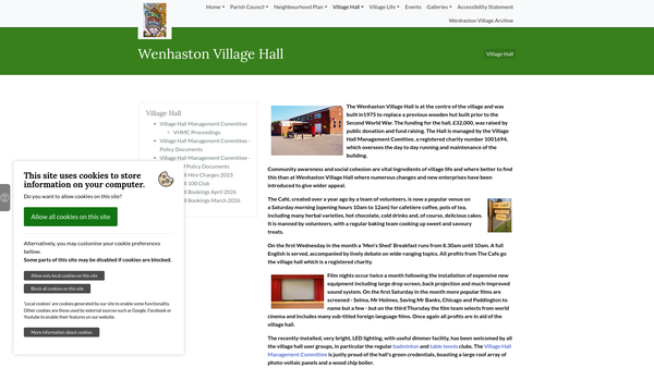 Screenshot of the Village Club website