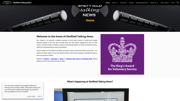 Screenshot of the Sheffield Talking News website