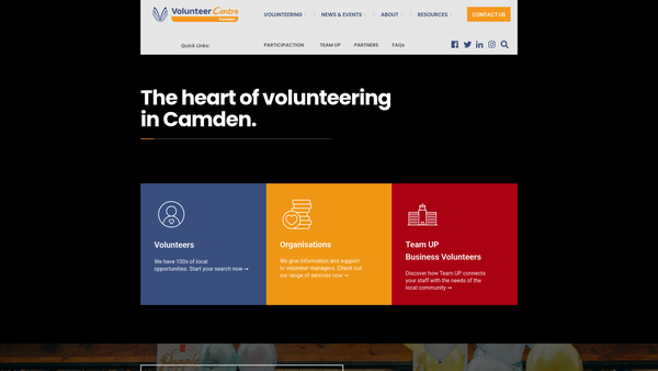 Screenshot of the Camden Volunteer Bureau website