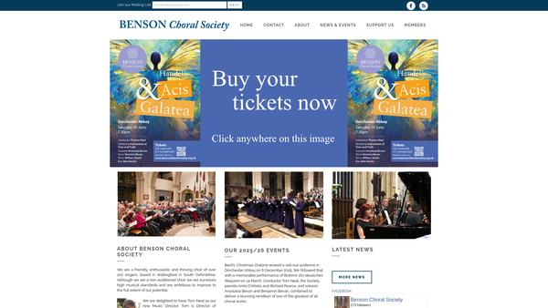 Screenshot of the Benson Choral Society website