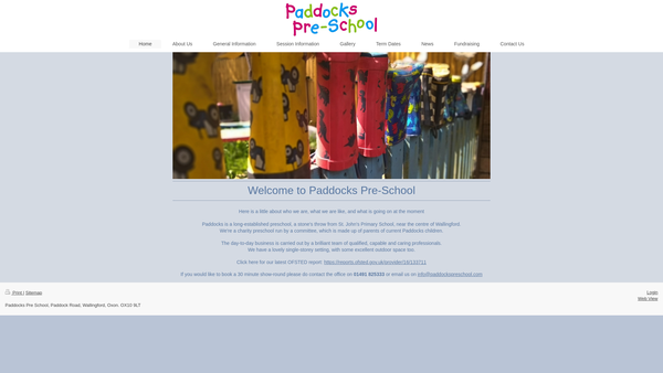 Screenshot of the Paddocks Pre-School Playgroup website