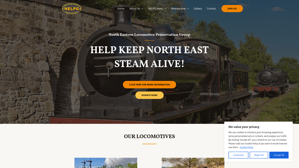 Screenshot of the North Eastern Locomotive Preservation Group website