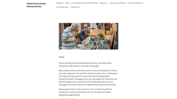 Screenshot of the Pendle Forest Model Railway Society website