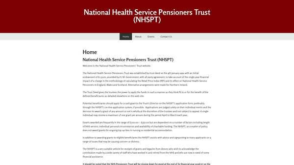 Screenshot of the The National Health Service Pensioners' Trust website