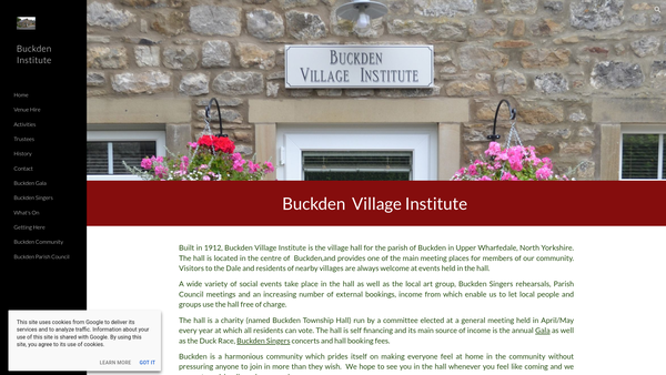 Screenshot of the Buckden Township Hall website